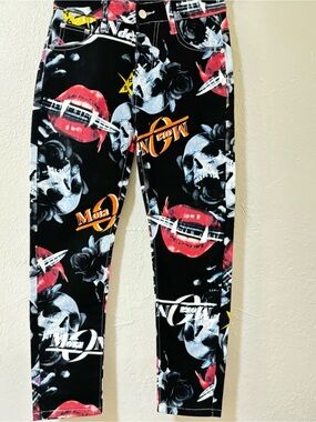 Source Unknown Black Graphic Skull & Red Lips Kids Jeans